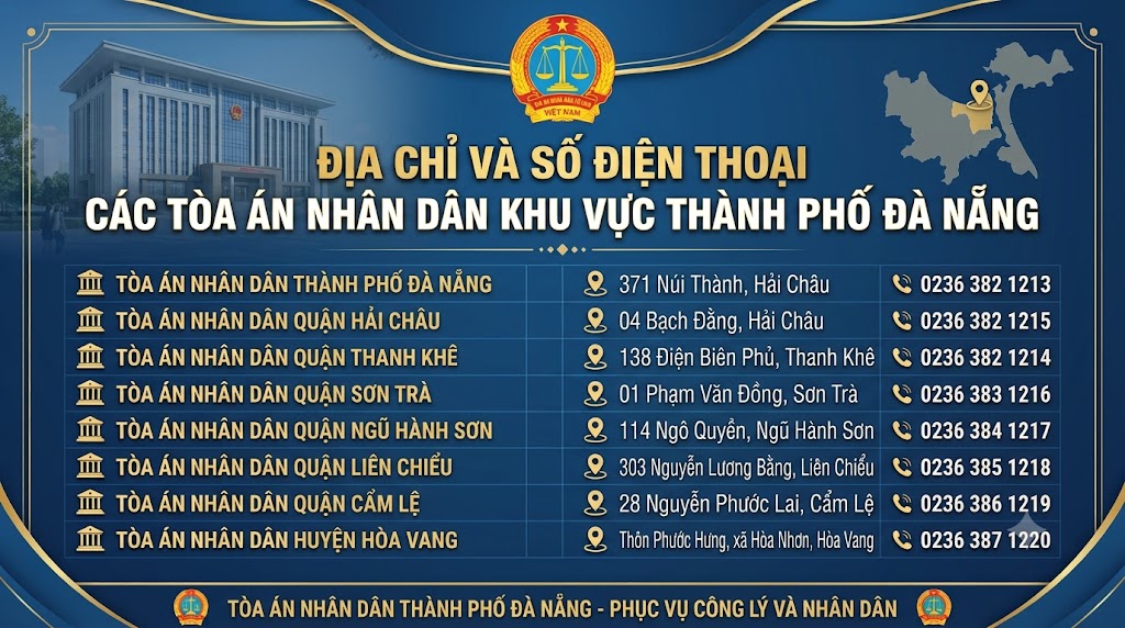 Địa chỉ và số điện thoại các Tòa án nhân dân khu vực thành phố Đà Nẵng